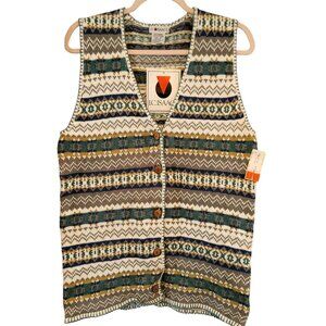 I.C. Isaacs 1990s Womens Knit Sweater Vest Small Fair Isle Vintage Deadstock New
